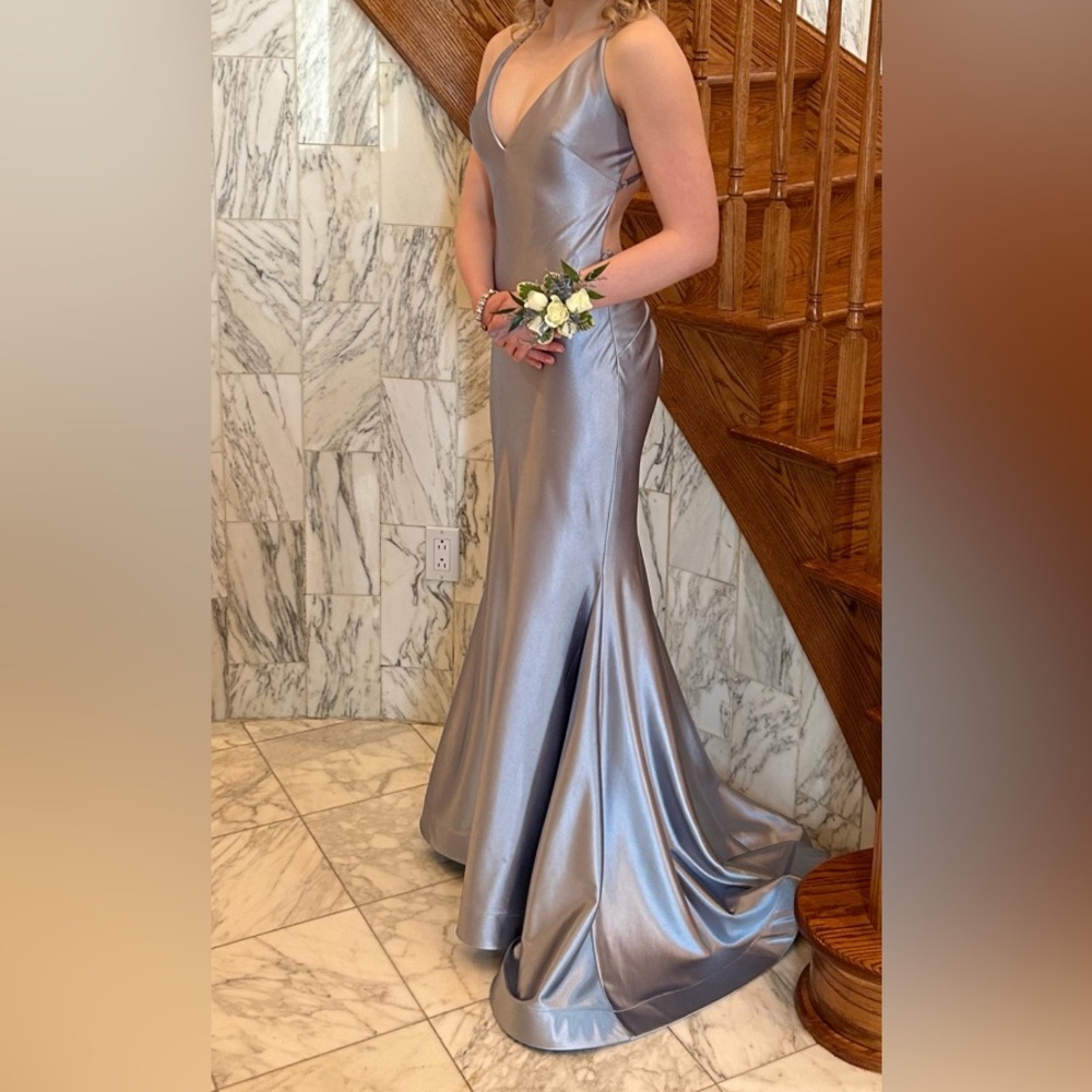 Alyce Paris Shimmering Silver Prom Dress